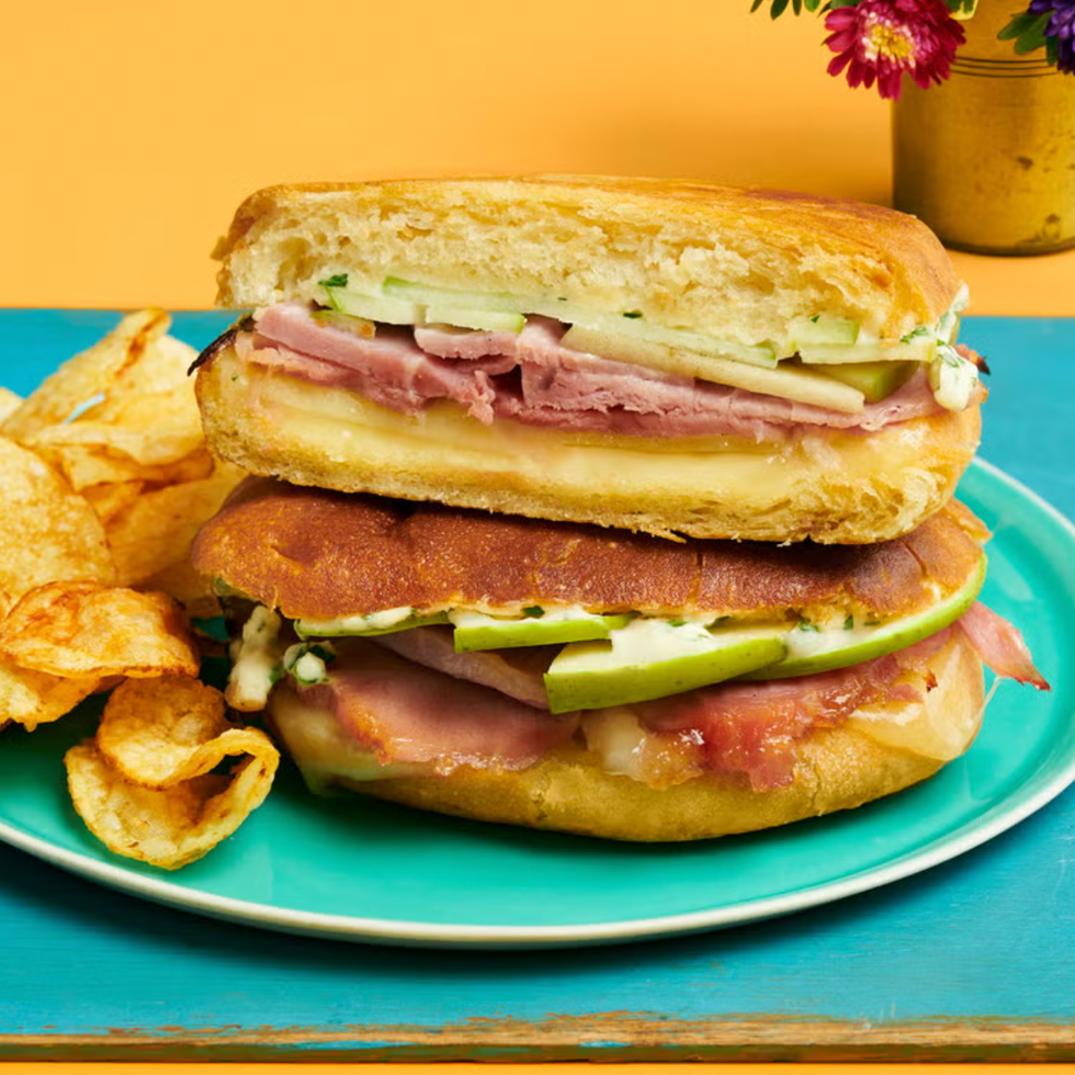 leftover ham, swiss, and pear hot sandwich melt