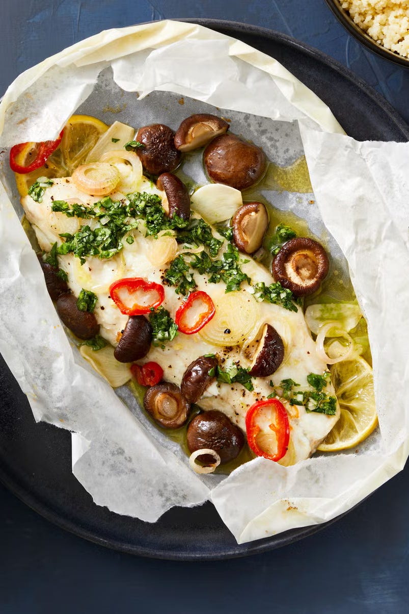 easy sunday dinner ideas sea bass en papillote with watercress chimichurri