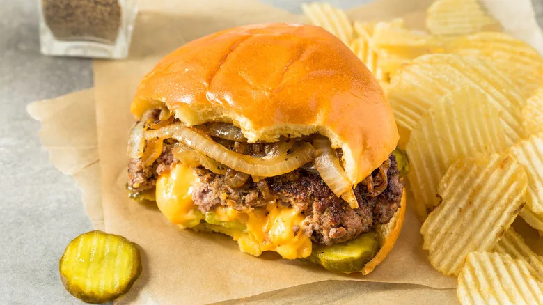 Cheese stuffed "Juicy Lucy" burger.