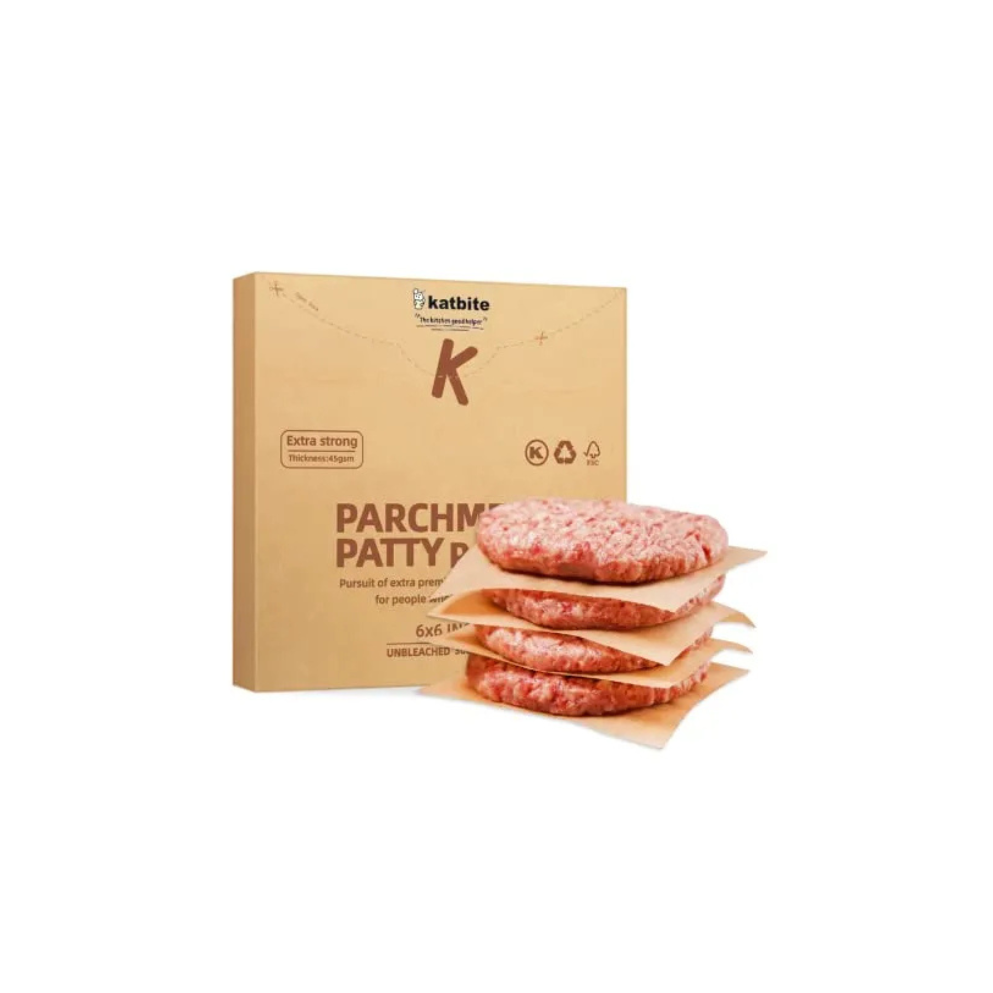 Katbite 300pcs 6x6 Inches Patty Paper, Burger Patty Paper, Unbleached Parchment Sheets, Heavy Duty & Non-Stick, Squares for Seperating Patty, Cookies, Storing Foods Wrapping Candies