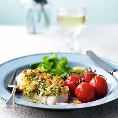 crusted cod with roast tomatoes