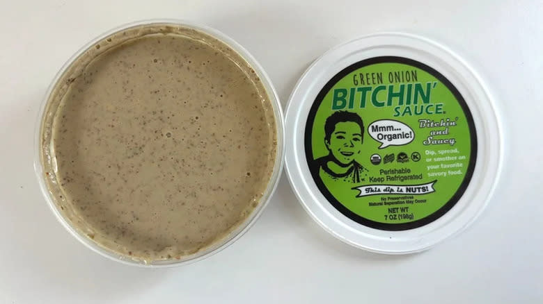 Green Onion Bitchin' Sauce container