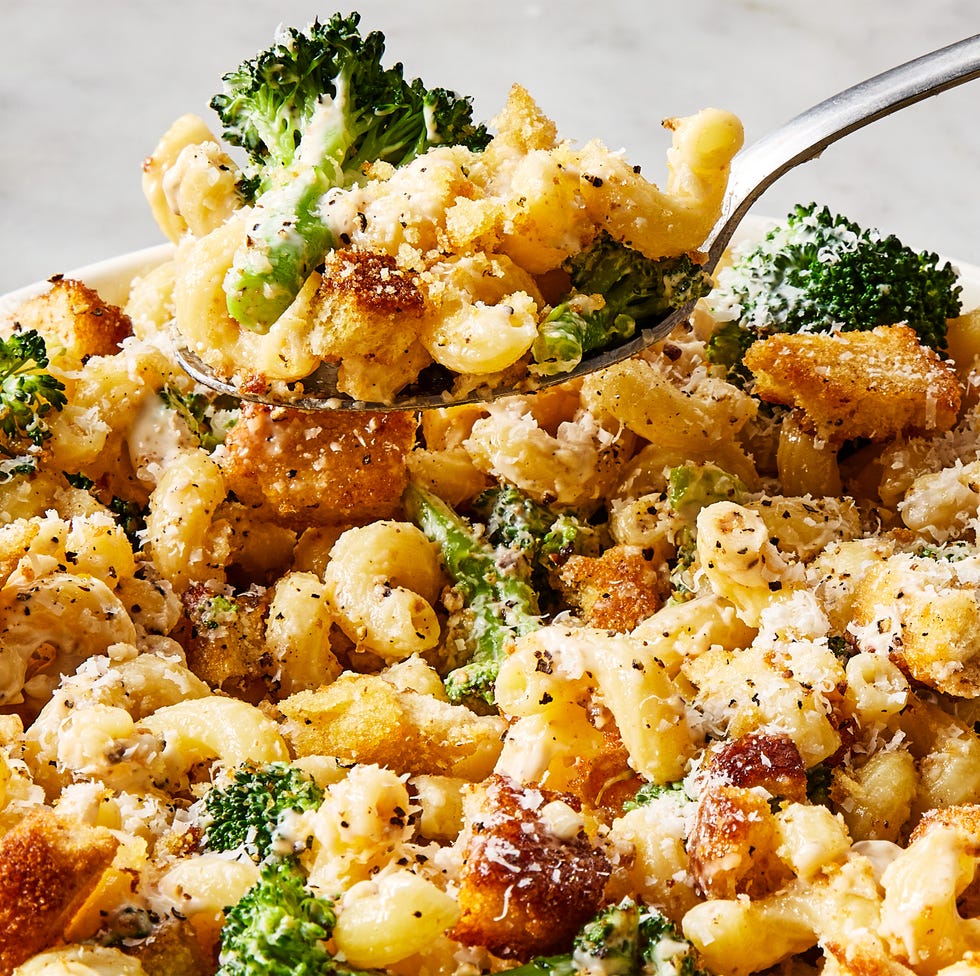 Broccoli Caesar Pasta Salad broccoli caesar pasta salad topped with crunchy croutons