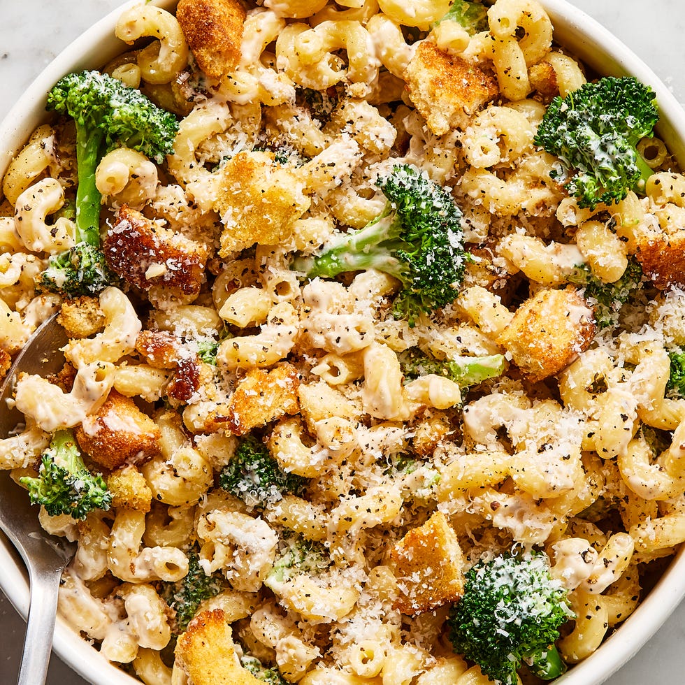 Broccoli Caesar Pasta Salad broccoli caesar pasta salad topped with crunchy croutons