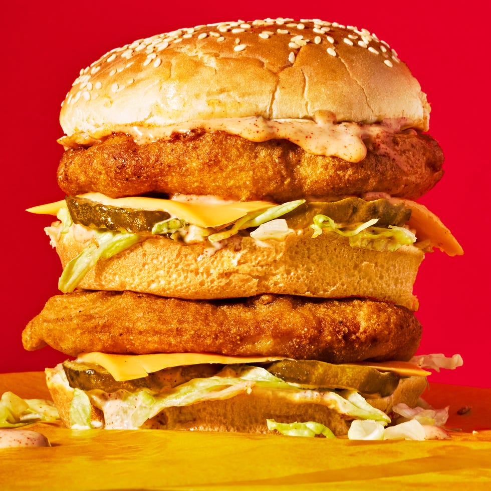 Copycat Chicken Big Mac chicken big mac with pickles, lettuce, and special sauce between buns