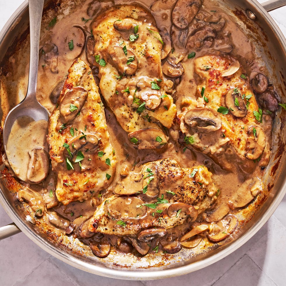 Chicken Marsala golden pan seared chicken breast in a creamy, slightly sweet, mushroom sauce