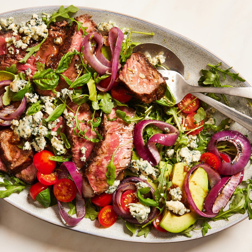 Grilled Steak Salad grilled steak salad with avocado, blue cheese, cherry tomatoes and red onions