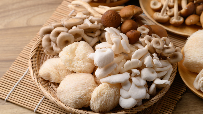 Various mushrooms in basket