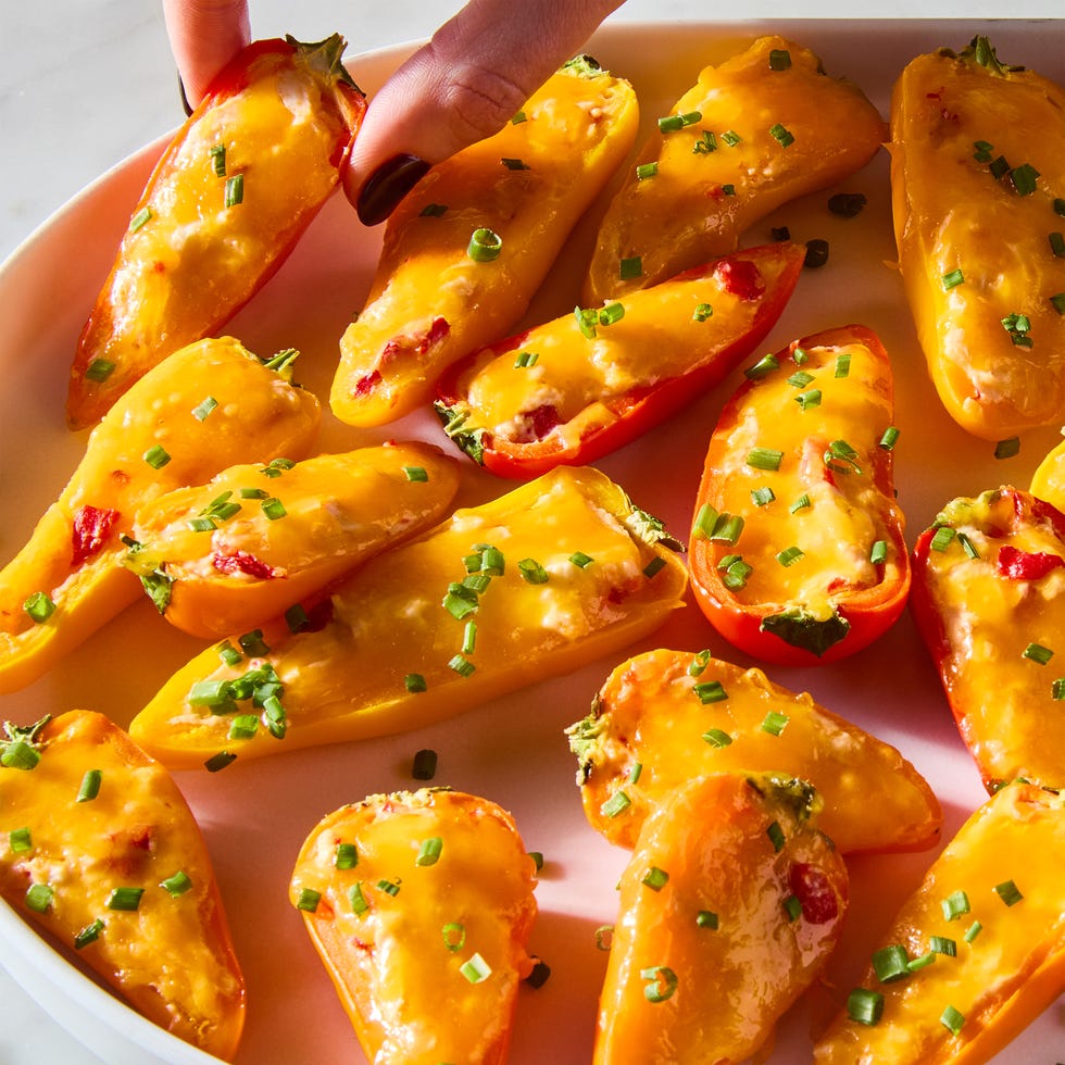 Pimento Cheese Stuffed Mini Peppers mini red and yellow peppers stuffed with pimento cheese and baked