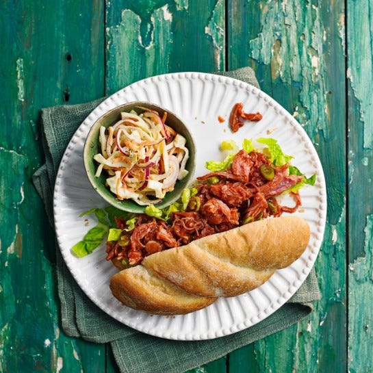 pulled ham bun with coleslaw
