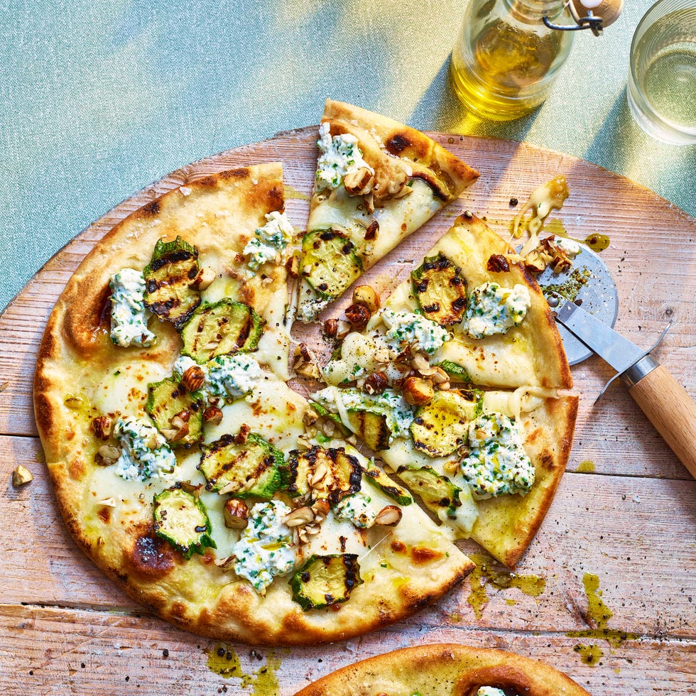 whipped ricotta and truffled courgette pizza