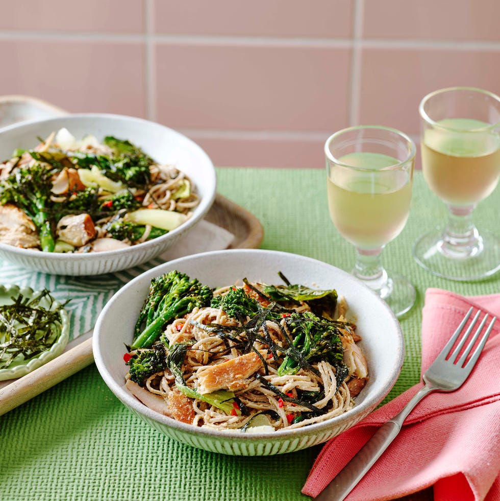 roasted broccoli and mackerel noodle salad