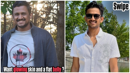 Jithin V Suresh shared before and after pictures of himself as she shared his go-to salad recipes for weight loss. (Instagram/ Jithin V Suresh) Jithin V Suresh shared before and after pictures of himself as she shared his go-to salad recipes for weight loss. (Instagram/ Jithin V Suresh)
