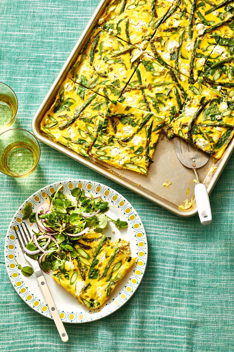 asparagus frittata in a sheet pan