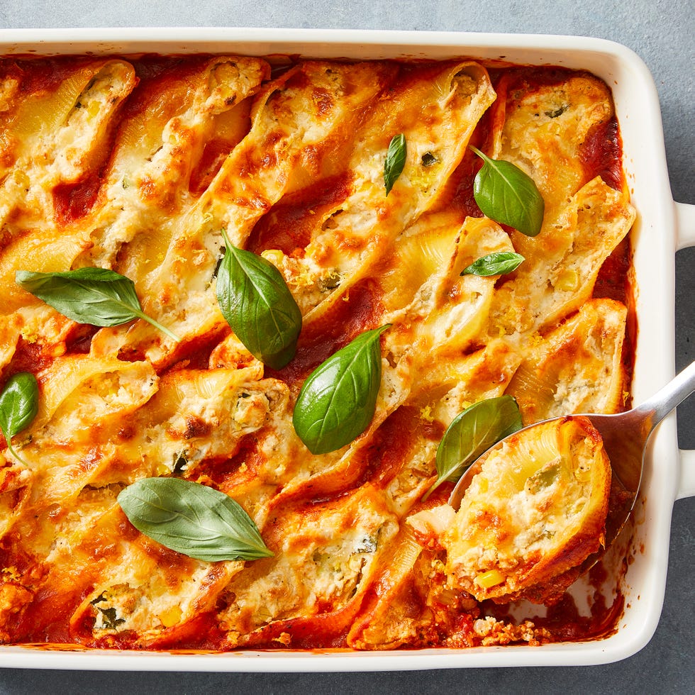 Summer Stuffed Shells stuffed shells with sauce filled with cheese