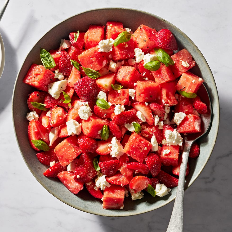 Watermelon Strawberry Caprese watermelon strawberry caprese with feta and mint