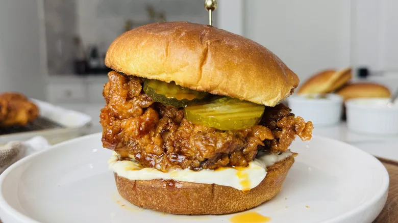 Nashville hot chicken sandwich on plate