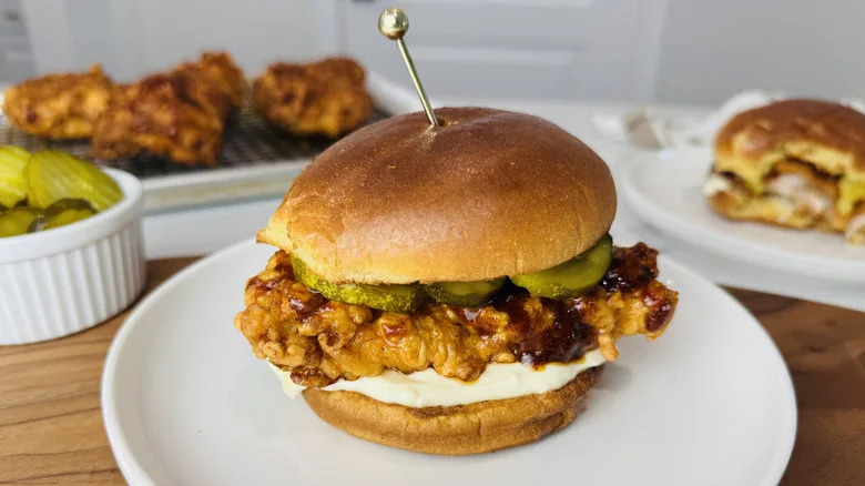 Nashville hot chicken sandwich on plate