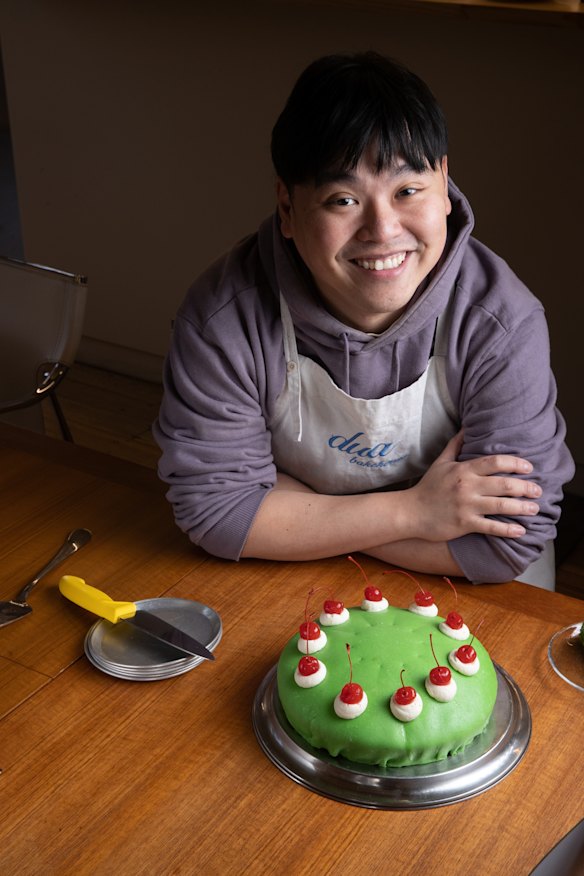 Raymond Tan, owner of “Scandinasian” baker Dua Bakehouse, with his take on the Swedish princess cake.