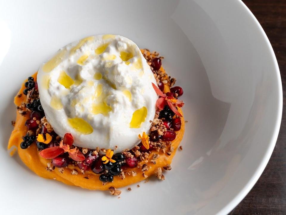 Burrata with winter squash purée.