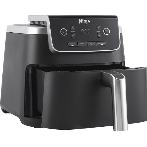 Large black air fryer with single draw and silver handle