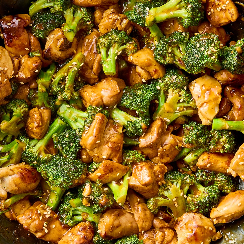 Chicken & Broccoli stir fried pieces of chicken and broccoli