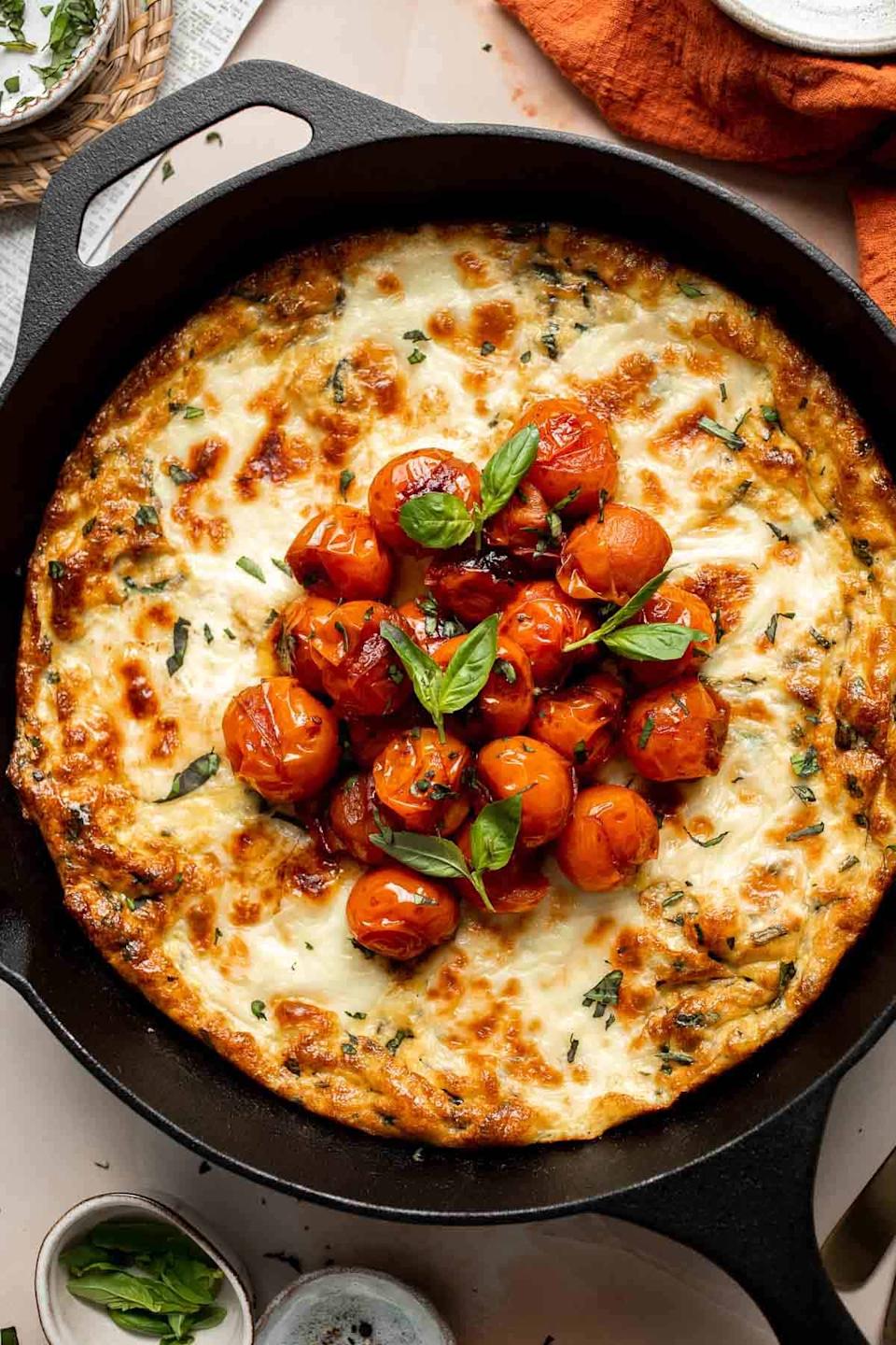 This frittata is probably the best thing you can do with expensive eggs right now. It's also totally customizable — add meat, roasted veggies, pesto, or whatever else you can dream up!Recipe: Caprese Frittata