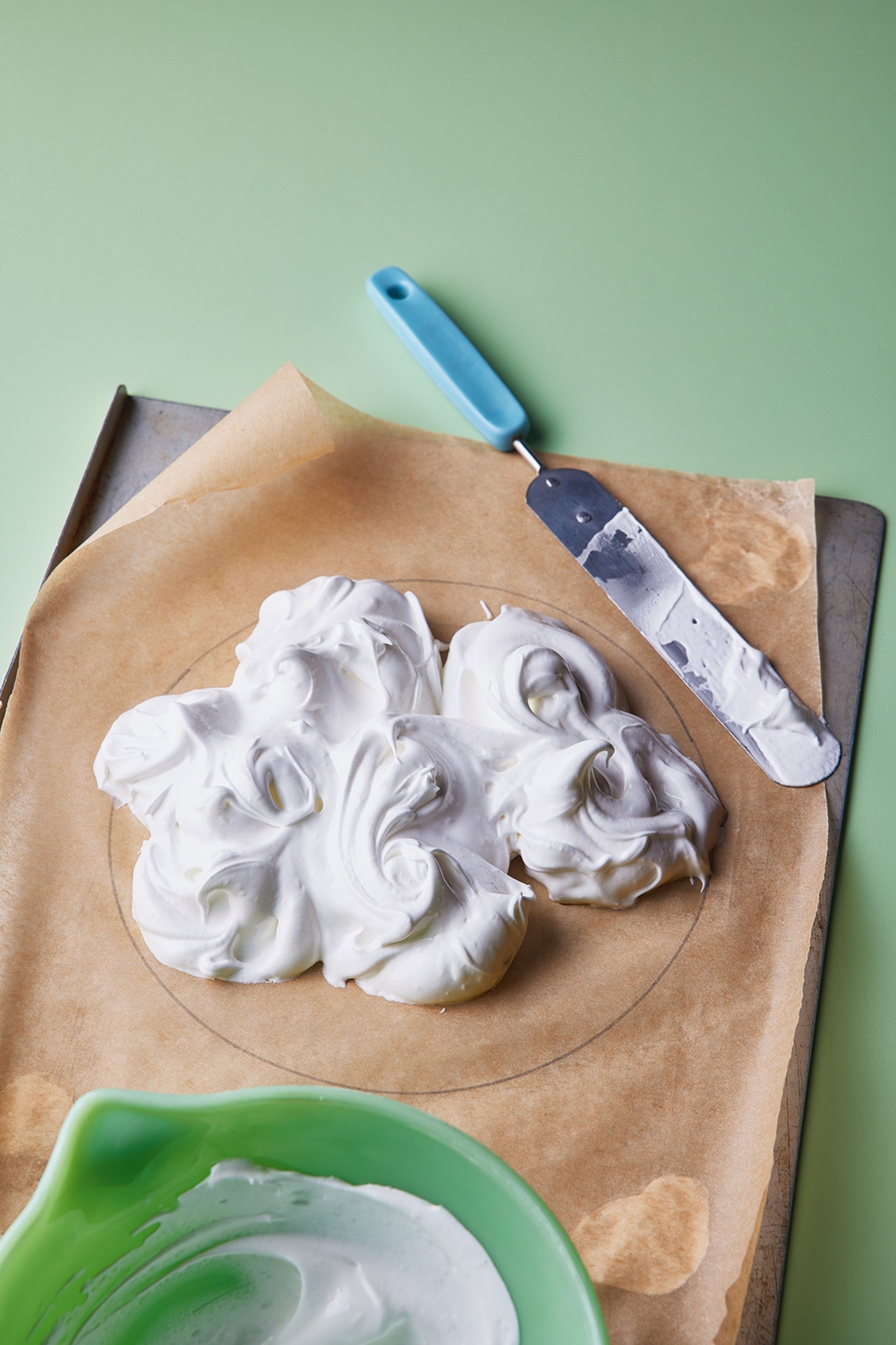 shot of the meringue construction for the pavlova