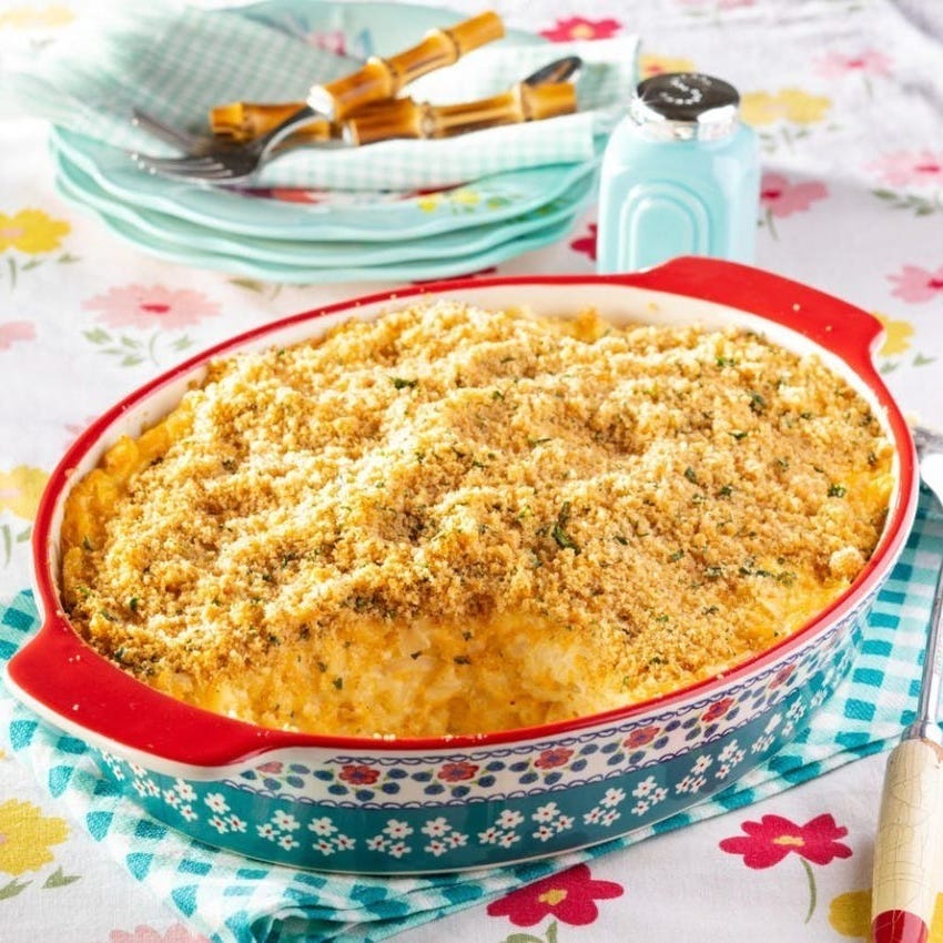 dishes at a midwestern potluck cheesy potatoes