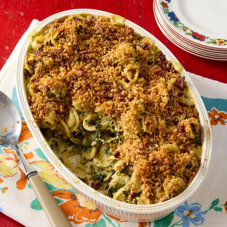 fall pasta baked orecchiette with bacon breadcrumbs