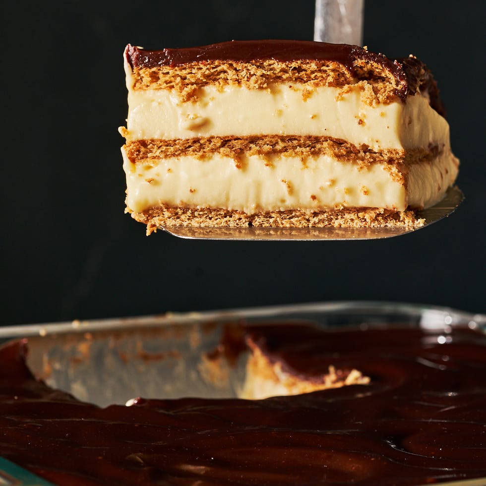 Eclair Cake - Delish.com slice of eclair cake