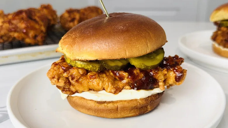 Nashville hot chicken sandwich on plate