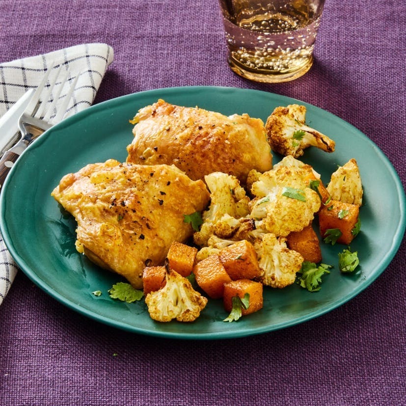 fall chicken recipes sheet pan butternut squash cauliflower