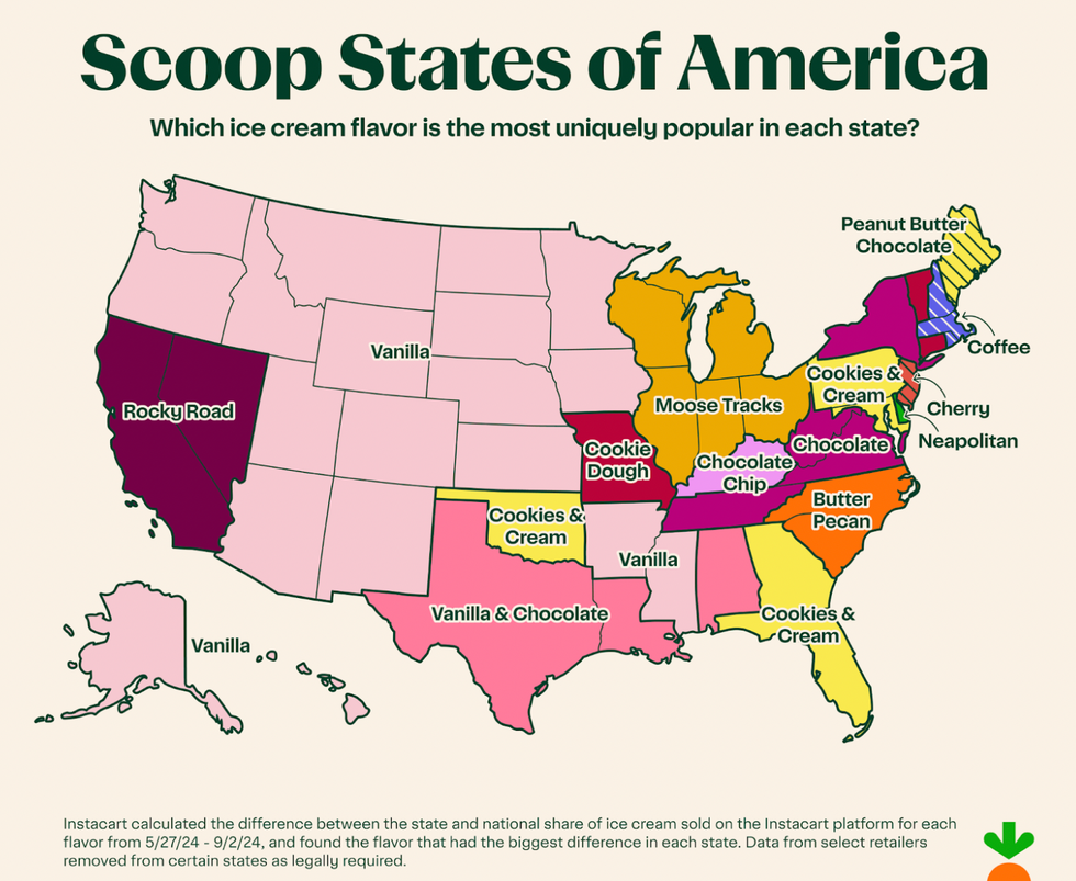 most popular ice cream flavors by state instacart map