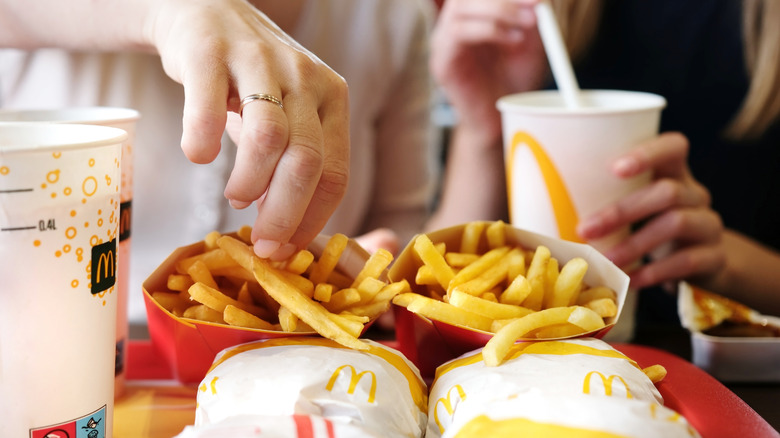 Platter of McDonald's food with two containers of fries
