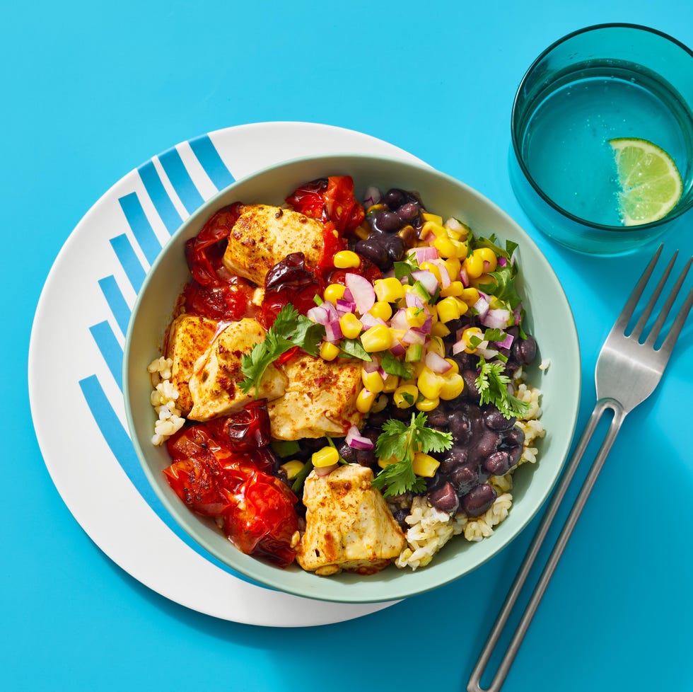 jammy tomato and tofu burrito bowls.