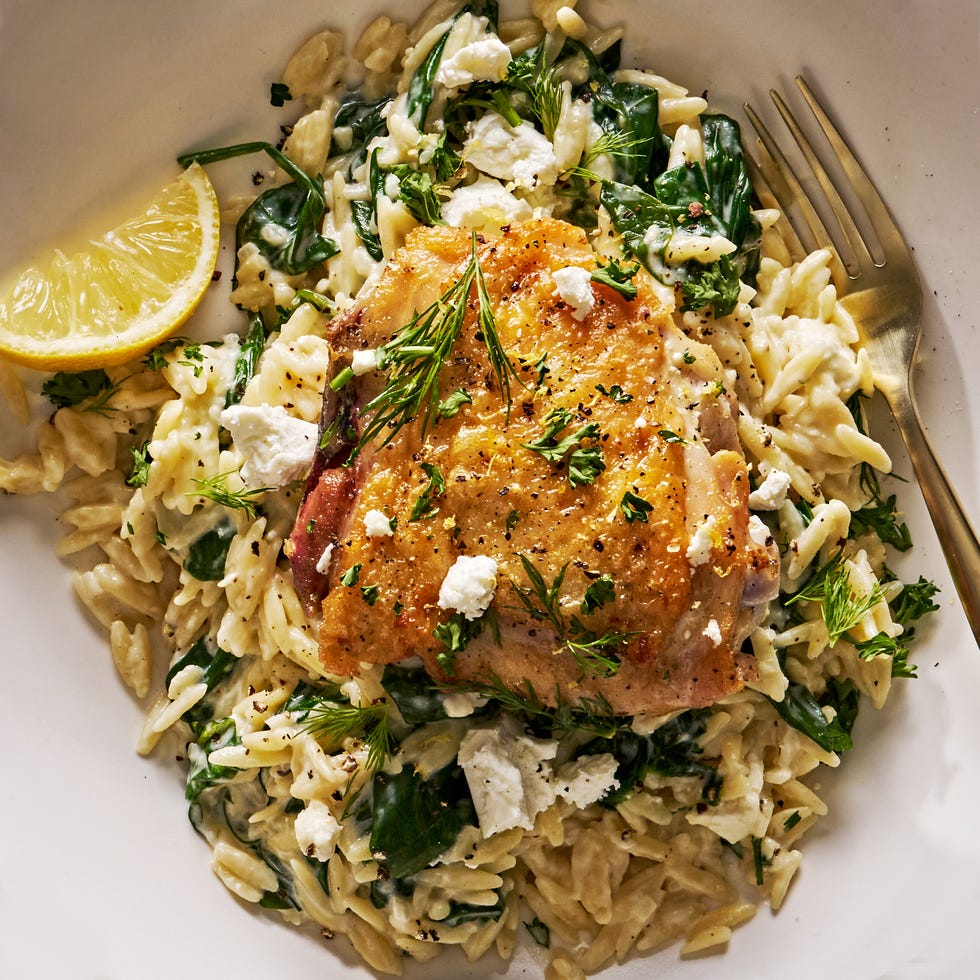 One Pan Lemon Chicken And Orzo one pan lemon chicken and orzo with feta and herbs