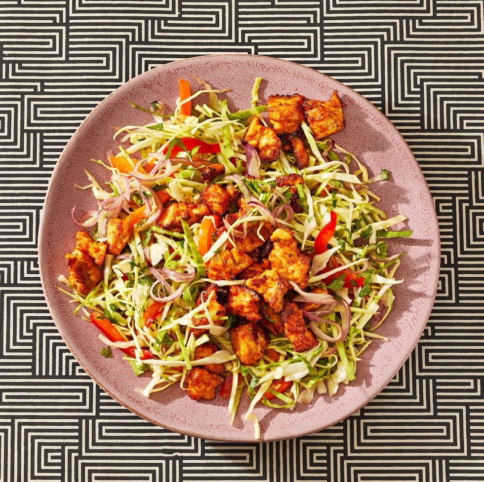 cabbage salad with crispy tofu bits