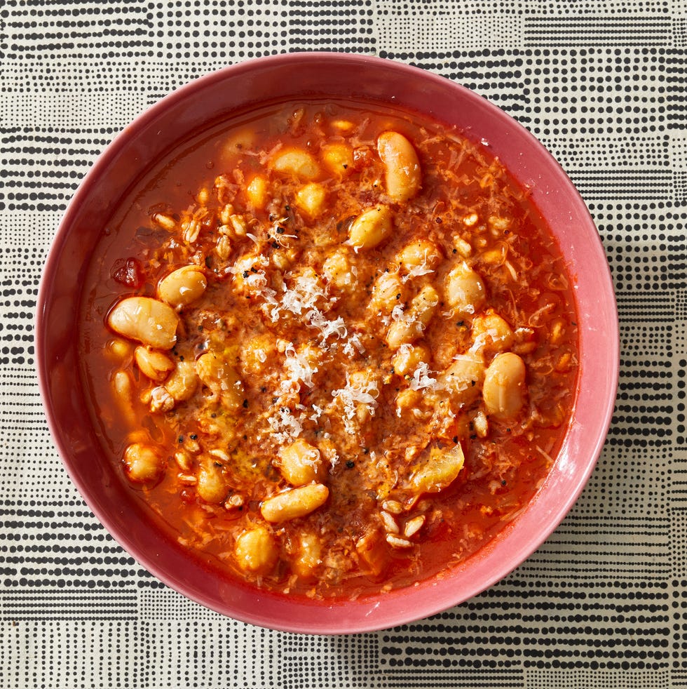 saucy beans and farro