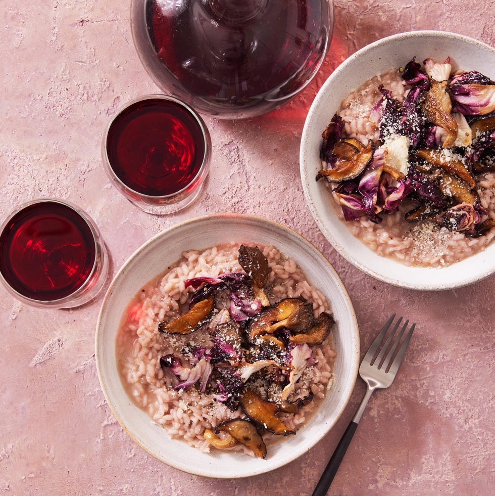 red wine risotto with mushrooms and radicchio
