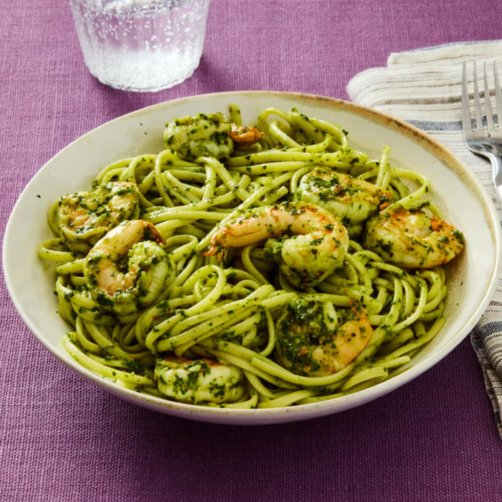 pasta with shrimp and pistachio pesto dinner for two