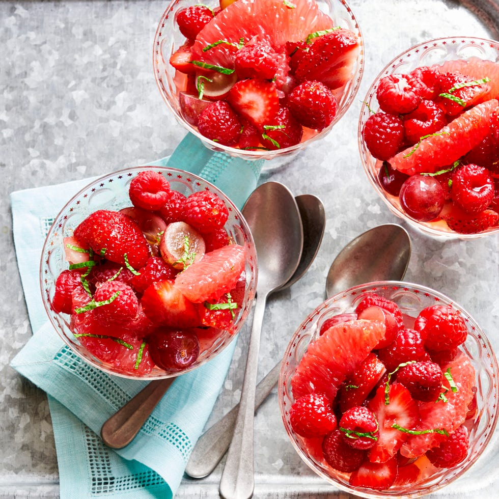 fruit salad with grapefruit vanilla syrup