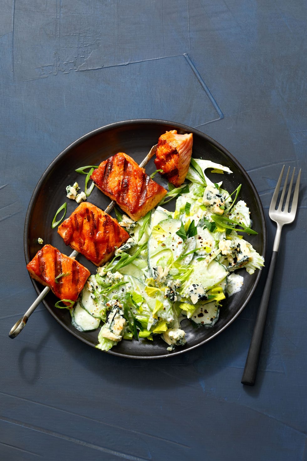 grilled buffalo salmon with celery slaw