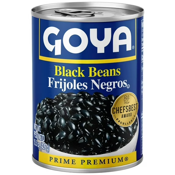 canned black beans packaged by goya