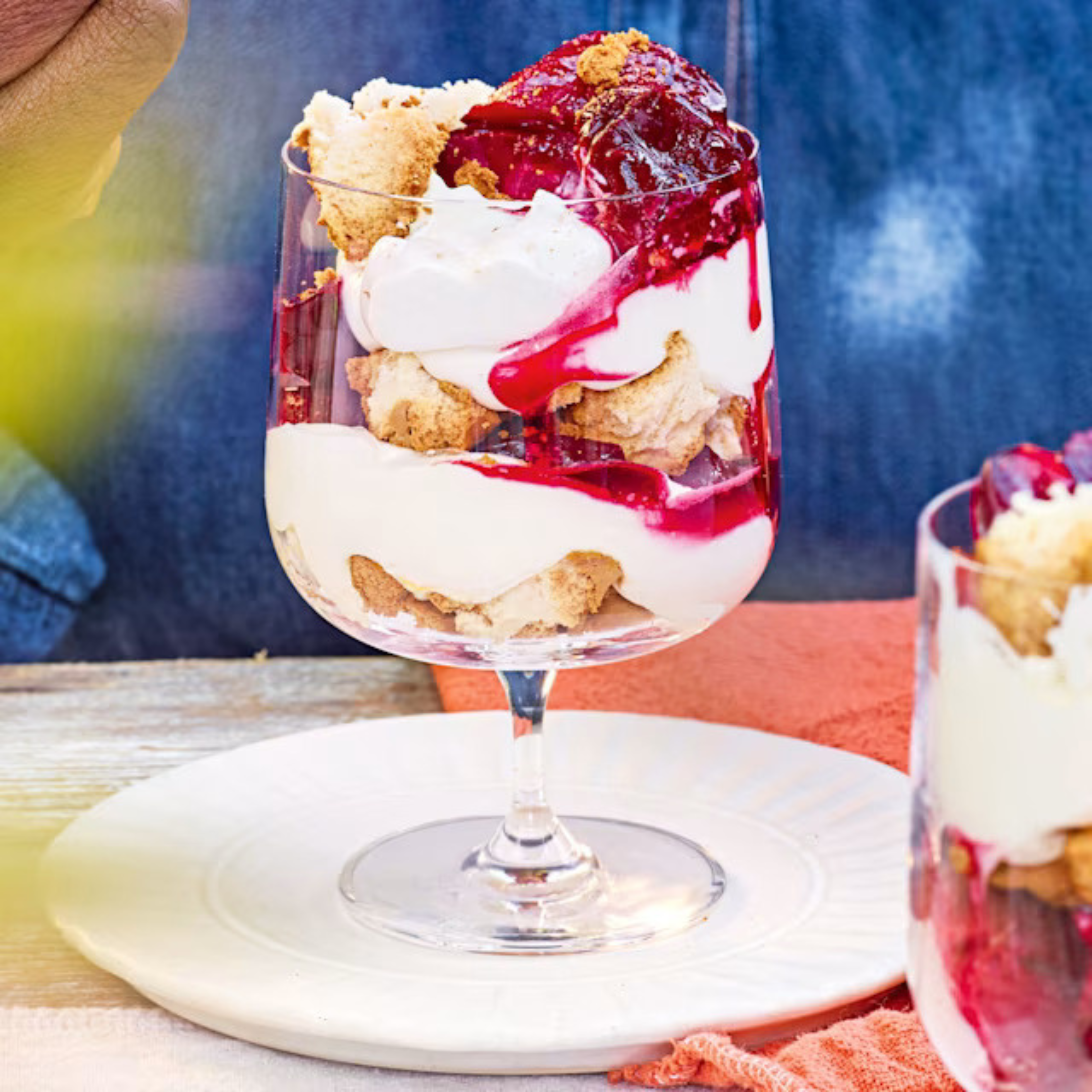 A late-summer twist on a British classic, with roasted fruit and thyme cutting through the cream