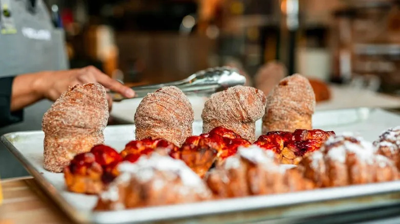 Display case of pastries at Yellow bakery