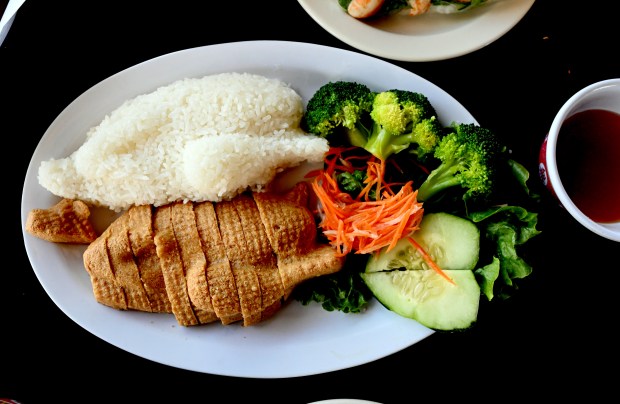 Lotus Moon's Hainan chicken with ginger sauce. Restaurant owner Thuy Steward said since Lotus Moon started serving vegan pho, the response from the Boulder community has been quietly overwhelming.(Cliff Grassmick/Staff Photographer)