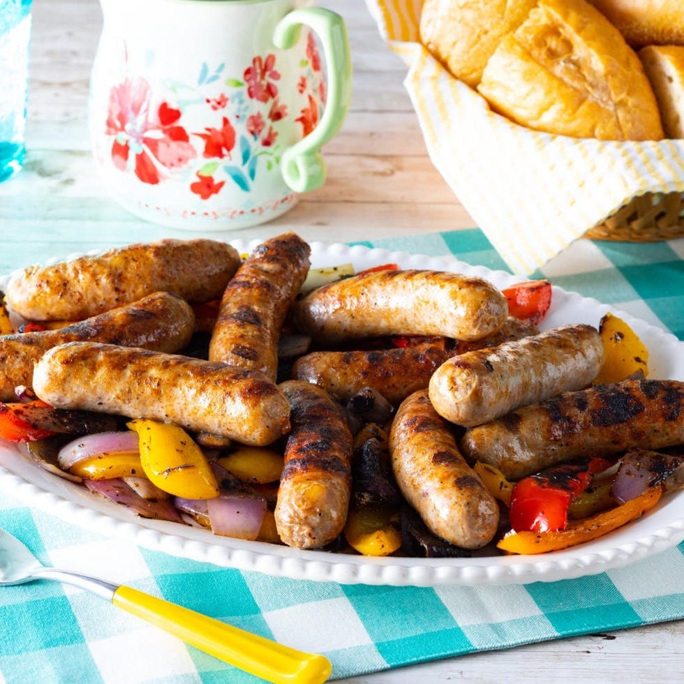 game day foods grilled sausage peppers