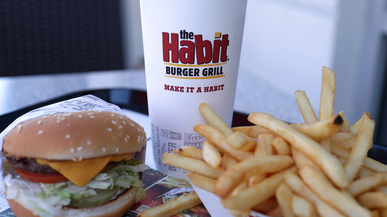 Habit burger, fries, and drink