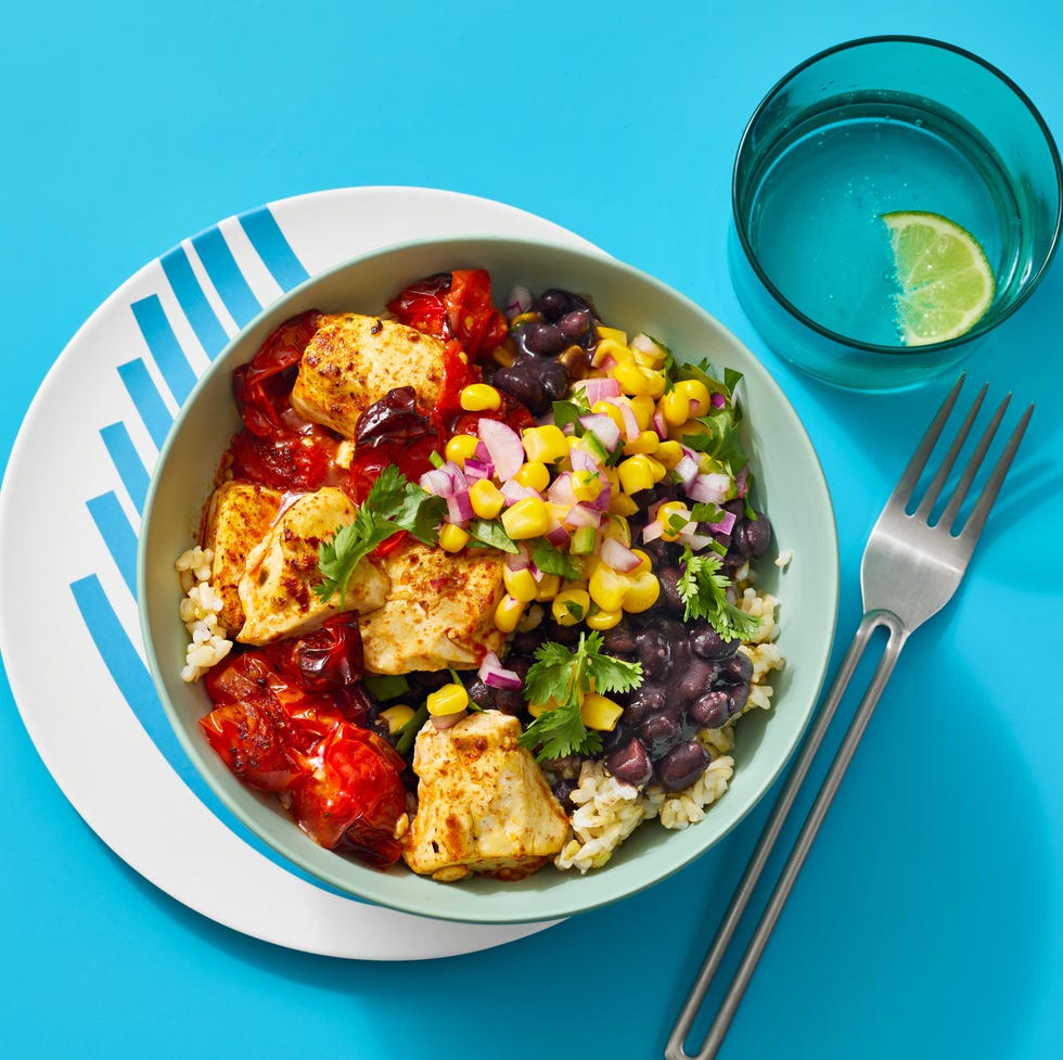 jammy tomato and tofu burrito bowls high fiber recipes